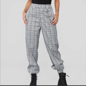Fashion Nova Black and Gray Plaid Joggers